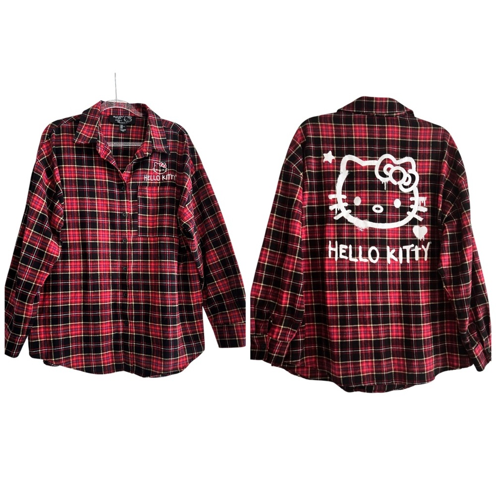 Hello Kitty Back Print Flannel Shirt Size 0X